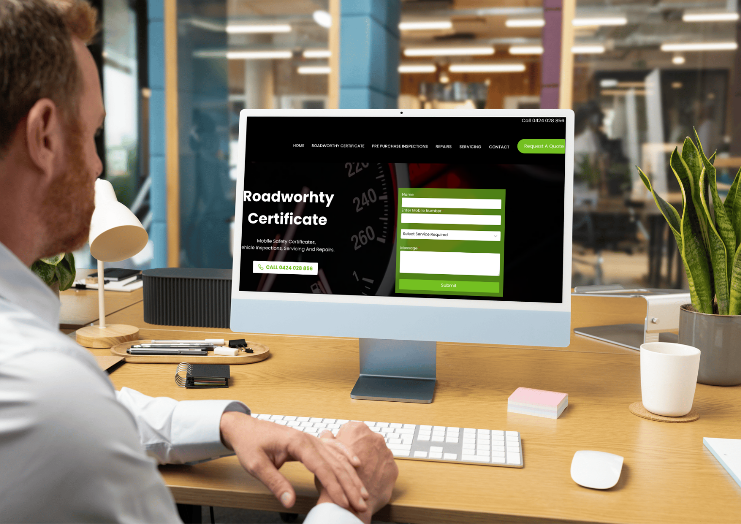 man looking at a website